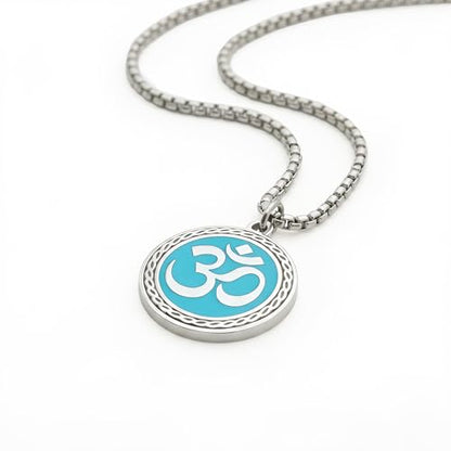 1" Stainless Steel Necklace Charms | Third Eye Vision | Peace Symbol | Finding Your Self | Yin & Yang | Moon Cat | Turtle Power | Flower of Life | | OM | Mystical Spiritual Protection, for Men & Women - style: OM Radiant Sky Silver