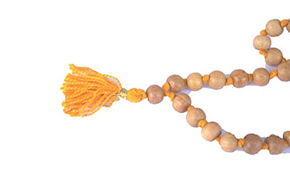 8MM Tulsi mala Beads Necklace Holy Basil 108 + 1 Beads Ram Japa Prayer Mala Energized 108 Hindu Tibetan Buddhist Rosary for Chanting Mantra - color: Orange Tessel