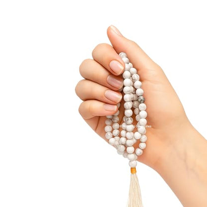 Amazing Gemstone Howlite Mala Beads - 108 Prayer Beads for Meditation and Mindfulness Practice, Handcrafted Mala Beads with Natural Gemstones for Spiritual Healing and Relaxation (Plain) - color: Howlite, style: Plain