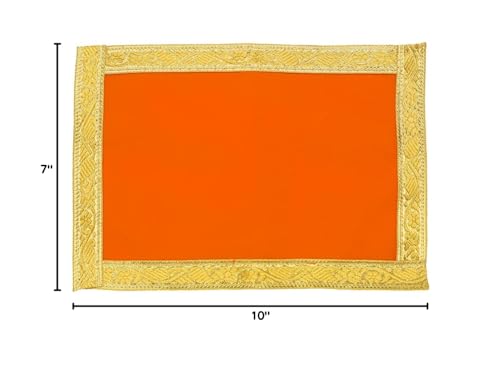 Set of 5 Mat Aasan Pooja Cloth God Idol Puja Temple Altar Cloth (7"X10") - color: Orange