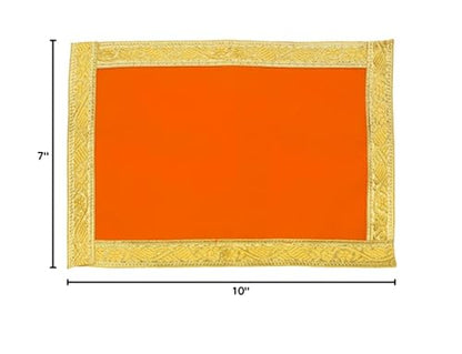 Set of 5 Mat Aasan Pooja Cloth God Idol Puja Temple Altar Cloth (7"X10") - color: Orange