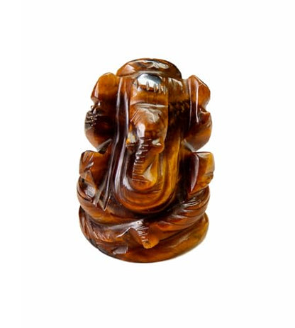 Natural Tiger Eye Stone Ganesha Statue Pocket Ganesh Car Dash Board Handcarved Tiger Eye Ganesh Statue - color: Tiger Eye Ganesh
