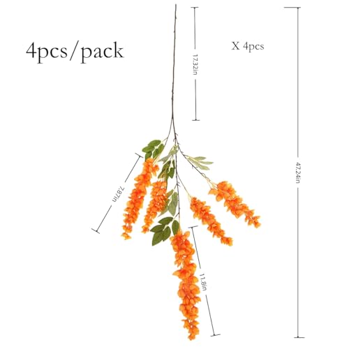 4pcs 47.2in Artificial Fake Wisteria Hanging Flower Garland Silk(orange) - color: Orange