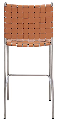 SAFAVIEH Home Collection Bahari Cognac Woven Leather/Silver 26-inch Kitchen Island Breakfast Nook Counter Stool (Fully Assembled) - color: Cognac/Silver