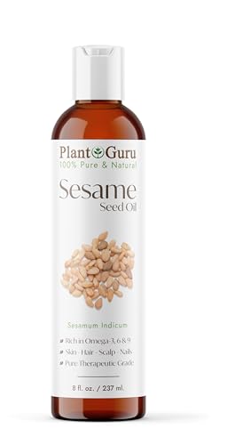 Sesame Seed Oil 8 fl. oz. – Cold Pressed, 100% Pure & Natural Carrier for Skin, Face, Body, Hair, and Cooking. Great for DIY Creams, Lotions, and Lip Balms.