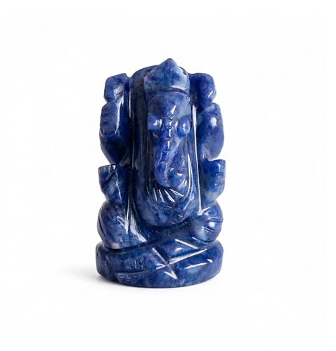 Natural Sodalite Stone Healing Good Luck Ganesha Statue Tiny Ganesh Statue Ganesha Statue for Gift Beautiful Handcrafted Ganesha Idol Pocket Ganesh Statue Sculpture - color: Sodalite Ganesh