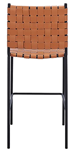 SAFAVIEH Home Collection Bahari Cognac Woven Leather/Black 26-inch Kitchen Island Breakfast Nook Counter Stool (Fully Assembled) - color: Cognac/Black