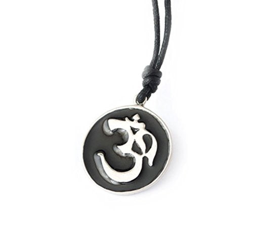 Trendy Hindu Symbol Silver Pewter Charm Necklace Pendant Jewelry - color: Black-Cotton
