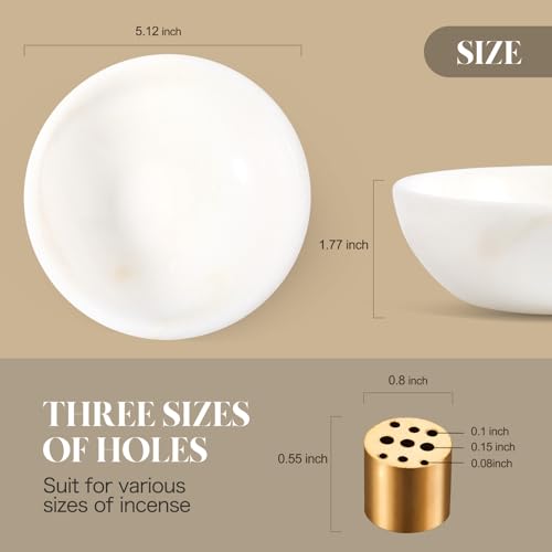Koville Natural Marble Incense Holder, Incense Holder for Sticks with 9 Holes, Handmade Incense Burner Ash Catcher for Meditation Yoga SPA, Balsam Fir/Palo Santo/Sage/Cone (White) - color: D=130-white