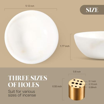 Koville Natural Marble Incense Holder, Incense Holder for Sticks with 9 Holes, Handmade Incense Burner Ash Catcher for Meditation Yoga SPA, Balsam Fir/Palo Santo/Sage/Cone (White) - color: D=130-white