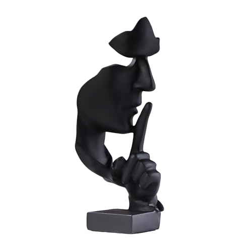 aboxoo Thinker Statue, Silence is Gold Abstract Art Figurine (Large Black) - color: Black, size: Large