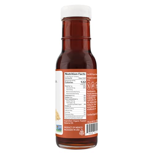 Kevala Organic Toasted Sesame Oil, 8 Ounce (Toasted Sesame oil, Organic, 8oz) (Pack of 2) - size: 8 Fl Oz (Pack of 2)