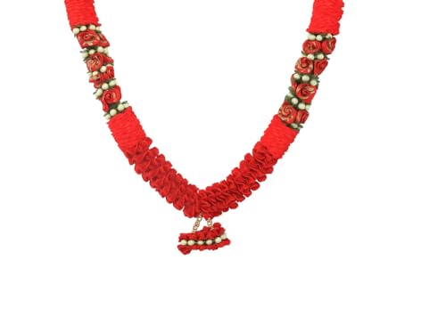 Mala Ribbon Flower Garland Mala for God Idol Pooja Sringar Ornament(20") - color: Red