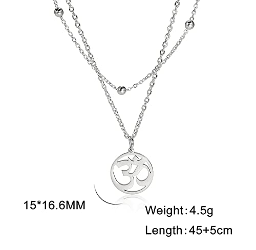 Women OM Necklace Indian Yoga Aum Om Ohm Pendant Necklace Stainless Steel Hindu Meditation Charm Sanskrit Symbol Spiritual Amulet Jewelry for Women Men - color: Layered-S