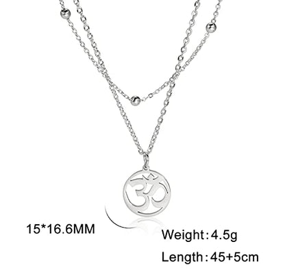 Women OM Necklace Indian Yoga Aum Om Ohm Pendant Necklace Stainless Steel Hindu Meditation Charm Sanskrit Symbol Spiritual Amulet Jewelry for Women Men - color: Layered-S