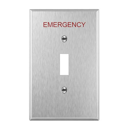 ENERLITES Toggle Switch Metal Cover Plate with Emergency Label, Midsize - color: Emergency Silver, size: Midsize