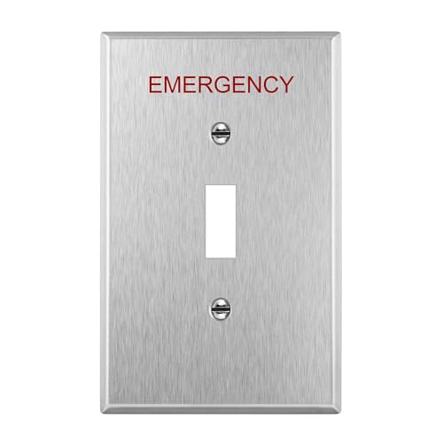 ENERLITES Toggle Switch Metal Cover Plate with Emergency Label, Midsize - color: Emergency Silver, size: Midsize