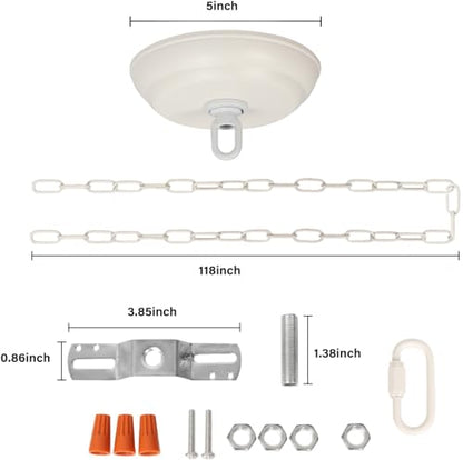 10 Feet Heavy Duty White Chain with 5" Light Canopy Kit for Chandelier, Swag Light Kit Light Fixture Mounting Bracket for Hanging Light - color: White 10 Ft Chain with 5" Canopy