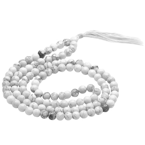 Amazing Gemstone Howlite Mala Beads - 108 Prayer Beads for Meditation and Mindfulness Practice, Handcrafted Mala Beads with Natural Gemstones for Spiritual Healing and Relaxation (Plain) - color: Howlite, style: Plain