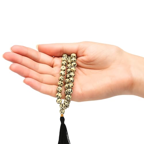 Amazing Gemstone Dalmatian Jasper Mala Beads - 108 Prayer Beads for Meditation and Mindfulness Practice, Handcrafted Mala Beads with Natural Gemstones for Spiritual Healing and Relaxation (Plain) - color: Dalmatian Jasper, style: Plain