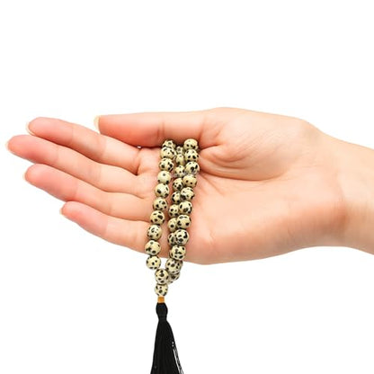 Amazing Gemstone Dalmatian Jasper Mala Beads - 108 Prayer Beads for Meditation and Mindfulness Practice, Handcrafted Mala Beads with Natural Gemstones for Spiritual Healing and Relaxation (Plain) - color: Dalmatian Jasper, style: Plain