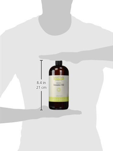 Banyan Botanicals Organic Unrefined Sesame Oil – Rich & Warming Ayurvedic Massage Oil for Body & Scalp – Traditional Abhyanga Oil for Deep Tissue Grounding & Recovery – 34 oz – USDA Organic - size: 34 Fl Oz (Pack of 1)
