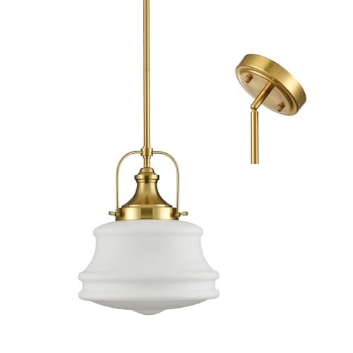 DEYNITE Nautical Gold Kitchen Pendant Light Milk White Glass 11" W - color: Gold, size: White Glass Shade