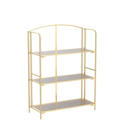 Crofy 3-Tier Wider Foldable Bookshelf, Gold Frame & Walnut Shelves - color: Gold Frame & Walnut Shelf, size: 3 Tier Wider