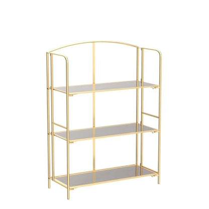 Crofy 3-Tier Wider Foldable Bookshelf, Gold Frame & Walnut Shelves - color: Gold Frame & Walnut Shelf, size: 3 Tier Wider