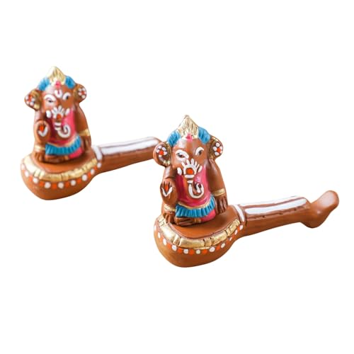 Desi Favors Terracotta Handmade Ganesha | Indian Traditional & Modern Art Handpainted Clay Antique Veena Religious Ganesha Statue Idols Pooja Wedding Gift for Home Decor - 5x4 Inch (Pack of 1) - style: Terracotta Hand Made Ganesha