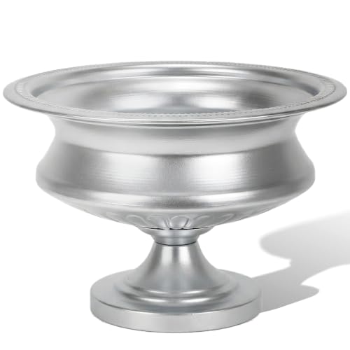 Worth 8" H. Silver Color Urn Vase for Centerpieces, 11.8" Dia. Metal Trumpet Small Flower Pots for Table, Bowl Vase for Wedding Party Event Home Decor, Smooth, Non-Aged Finish - color: Silver, size: Short - 1 Pack
