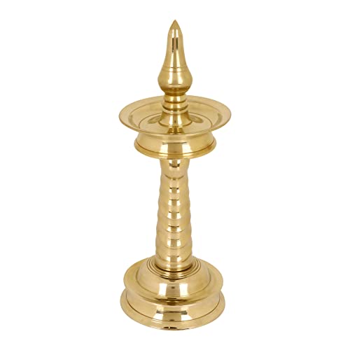 SATVIK 1Pc of 4 Inch Standing Brass Metal Kerala Samai Diwali Deepak for Puja Traditional Panchmahal Pooja Deepam Diya Oil Lamp Kutthu Vilakku Dia Deepawali Indian Housewarming Return Gift Items - size: 4 Inch
