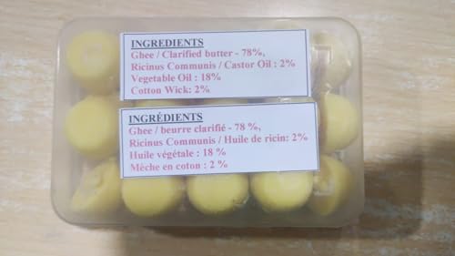 Cow Ghee Diya Wicks - 60min Burning Time | Wax Free for Puja, Prayers in Temple, Church, Gurudwara | Pack of 25 - size: Cow Ghee Wicks Pack of 25