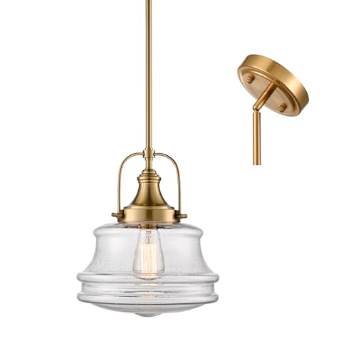 DEYNITE Modern Gold Kitchen Schoolhouse Pendant Light Seeded Glass Shade - color: Gold, size: Seeded glass