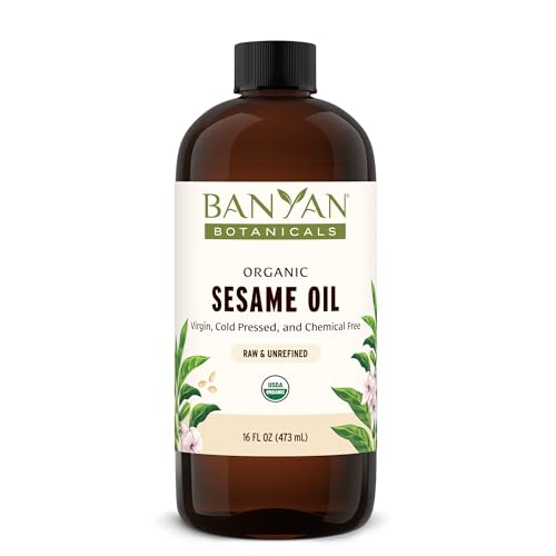 Banyan Botanicals Organic Unrefined Sesame Oil – Rich & Warming Ayurvedic Massage Oil for Body & Scalp – Traditional Abhyanga Oil for Deep Tissue Grounding & Recovery – 16 oz – USDA Organic - size: 16 Fl Oz (Pack of 1)