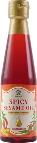 Soeos Spicy Sesame Oil, 8.45 fl oz (250ml), Pack of 1, Aromatic Chili-Infused Flavor, Bold Heat & Nutty Taste, Toasted Sesame Chili Oil, Ideal for Stir-Fry, Marinade, Dressings, and Dipping Sauces - size: 8.45 Fl Oz (Pack of 1)