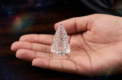Natural Crystal Clear Quartz Shree Yantra Size 1.5 x 1.5 x 3.5 cm Approx Handcrafted Small Sculpture Statue - color: Crystal Quartz Shree Yantra