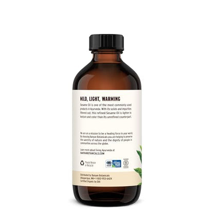 Banyan Botanicals Refined Sesame Oil – Organic Sesame Oil for Skin, Body, Hair & More – Multiple Sizes – 8 oz – Non GMO Sustainably Sourced Vegan - size: 8 Fl Oz (Pack of 1)