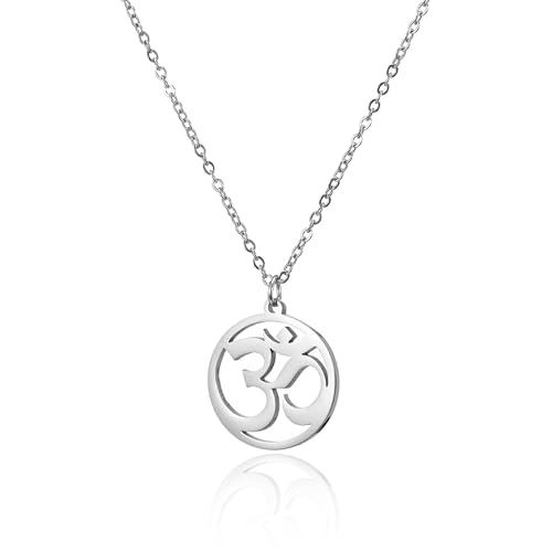 Women OM Necklace Indian Yoga Aum Om Ohm Pendant Necklace Stainless Steel Hindu Meditation Charm Sanskrit Symbol Spiritual Amulet Jewelry for Women Men - color: Sliver