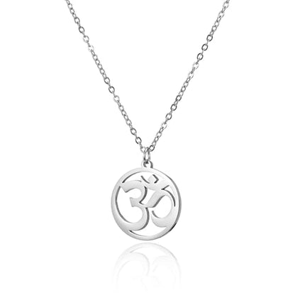 Women OM Necklace Indian Yoga Aum Om Ohm Pendant Necklace Stainless Steel Hindu Meditation Charm Sanskrit Symbol Spiritual Amulet Jewelry for Women Men - color: Sliver