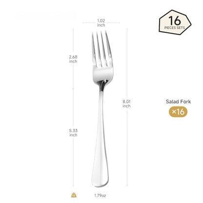 HIKAA 16-Piece Dinner Forks Set, 8-Inch 18/10 Stainless Steel Forks, Mirror Polished Dishwasher Safe Silverware Forks for Home, Restaurant, Party - size: 16-Piece, style: DINNER FORKS