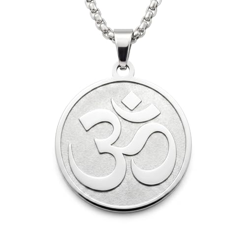 1" Stainless Steel Necklace Charms | Third Eye Vision | Peace Symbol | Finding Your Self | Yin & Yang | Moon Cat | Turtle Power | Flower of Life | | OM | Mystical Spiritual Protection, for Men & Women - style: OM Classic Silver