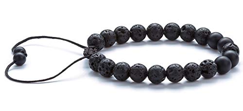 Men Women 8mm Lava Rock Aromatherapy Anxiety Essential Oil Diffuser Bracelet Braided Rope Natural Stone Yoga Gifts Beads Bracelet Bangle-21017 - style: Matte Black Agate