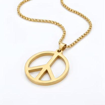 1" Stainless Steel Necklace Charms | Third Eye Vision | Peace Symbol | Finding Your Self | Yin & Yang | Moon Cat | Turtle Power | Flower of Life | | OM | Mystical Spiritual Protection, for Men & Women - style: Peace Symbol Gold