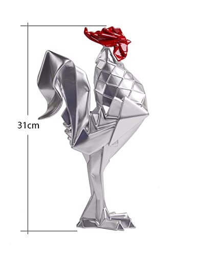 Rooster Sculpture Statue Animal Figurine Modern Decor 12.2 Inch - color: Silver
