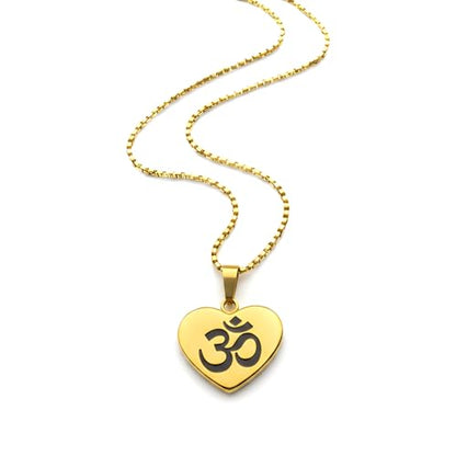 1" Stainless Steel Necklace Charms | Third Eye Vision | Peace Symbol | Finding Your Self | Yin & Yang | Moon Cat | Turtle Power | Flower of Life | | OM | Mystical Spiritual Protection, for Men & Women - style: OM Heart Gold