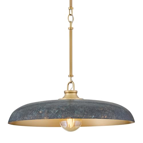 Hinkley Sadie 18" Medium Dome Pendant, Antique Verdigris/Lacquered Brass - color: Lacquered Brass w/ Antique Verdigris, size: Medium