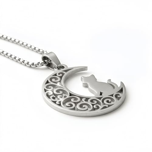 1" Stainless Steel Necklace Charms | Third Eye Vision | Peace Symbol | Finding Your Self | Yin & Yang | Moon Cat | Turtle Power | Flower of Life | | OM | Mystical Spiritual Protection, for Men & Women - style: Moon Cat Silver