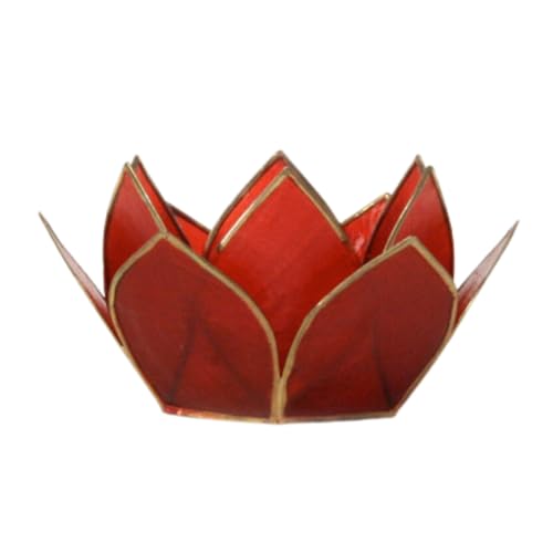 Om Gallery Mini Gemstone Lotus Tealight Holder - Handcrafted Capiz Shell Design for Soft Glow, Elegant Home & Table Decor, Wedding Centerpiece, Votive Candle Styling & Thoughtful Gifting - Ruby - color: Ruby, size: Mini