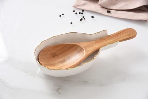 Pampa Bay Golden Salerno Titanium-Plated Porcelain Spoon Rest (White and Gold) - color: White and Gold